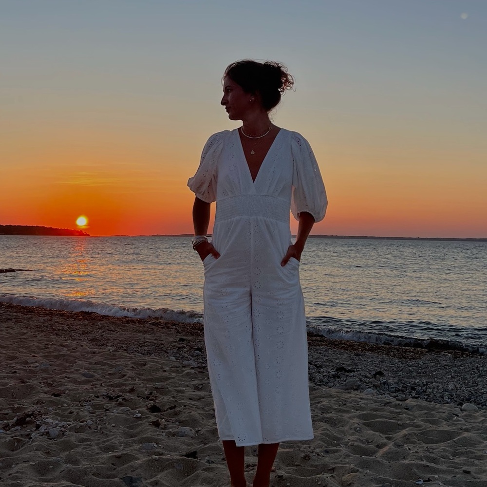 Anthropologie Cream Eyelet Jumpsuit